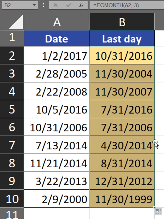 Previous or next years