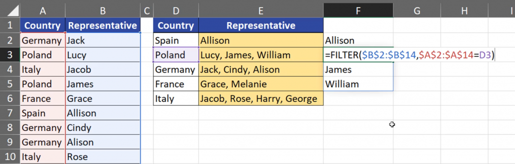 FILTER function results