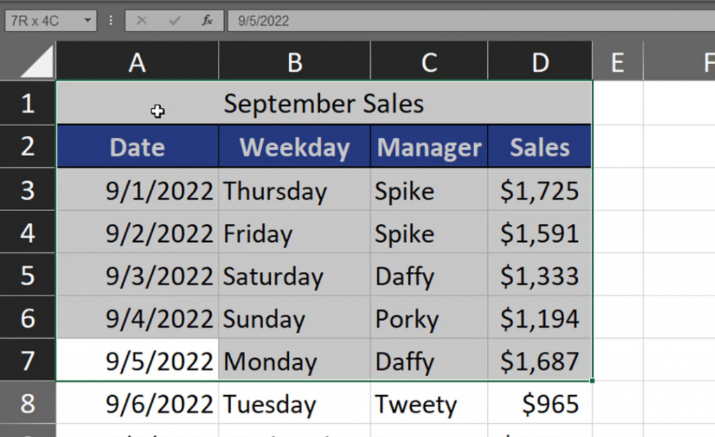All columns are selected