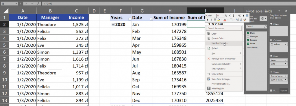 Number Format option